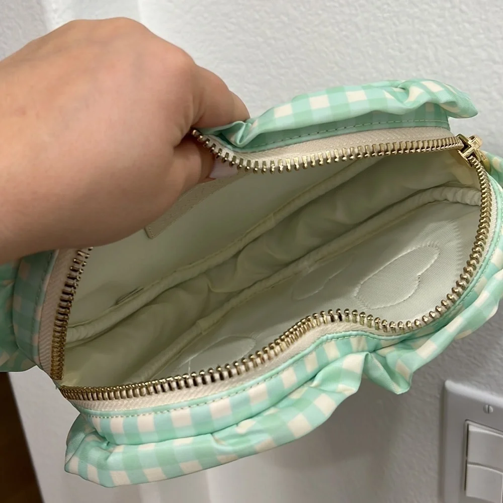 NEW Stoney Clover Green Gingham Heart Pouch with Heart Patches